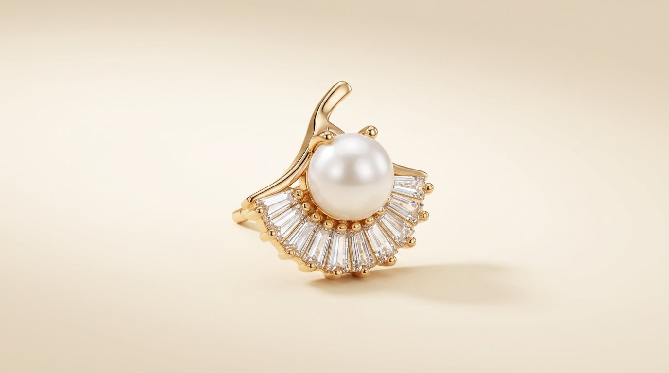 Pearl Halo Fan Stud Earrings