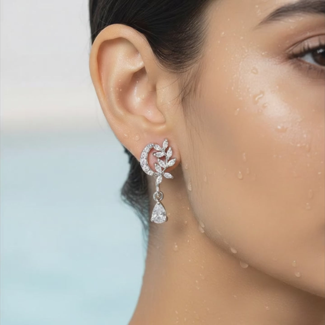 Crystal Leaf Drop Earrings