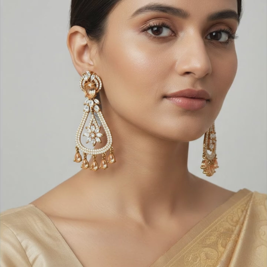 Peach Teardrop Chandelier Earrings