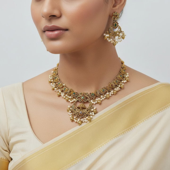 Temple Pearl Pendant Choker Set