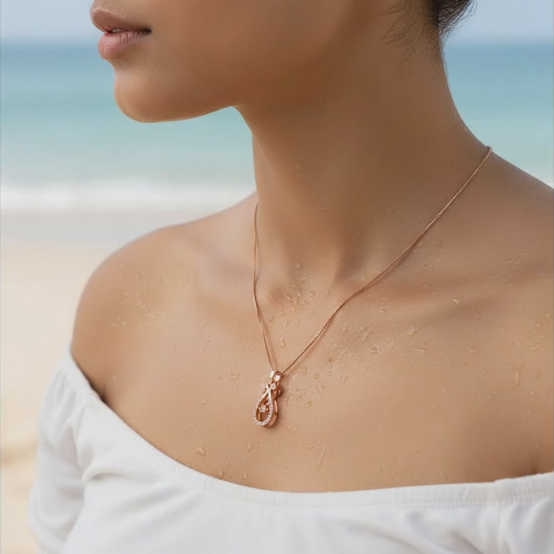 Rose Gold Crystal Bow Drop Pendant Necklace