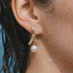 Gold Pearl Drop Statement Hoops