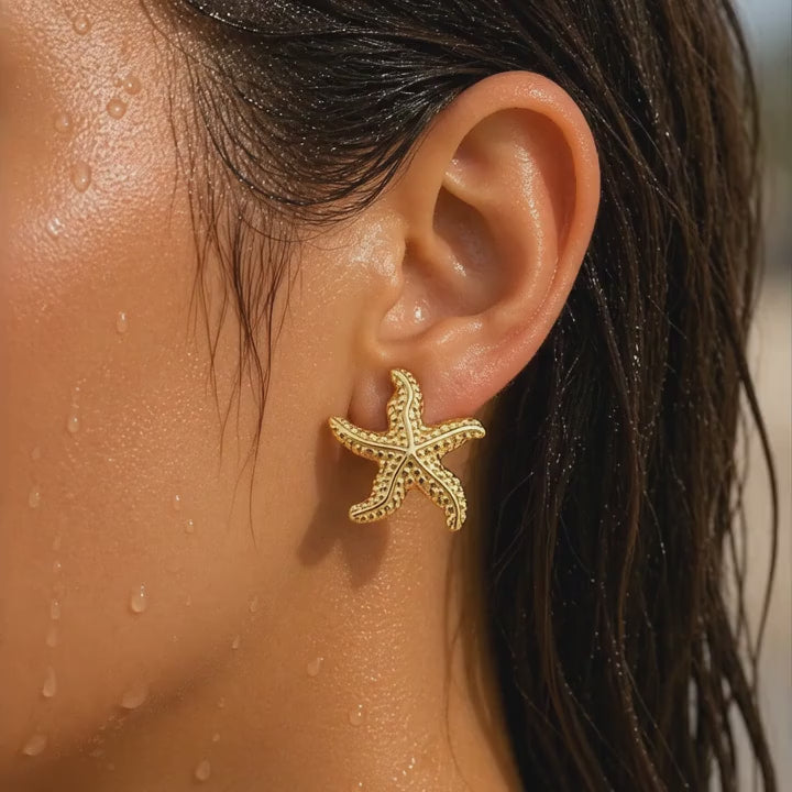Textured Golden Starfish Studs Earrings