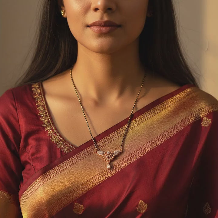 Rose Gold Fan Shaped Floral Drop Mangalsutra