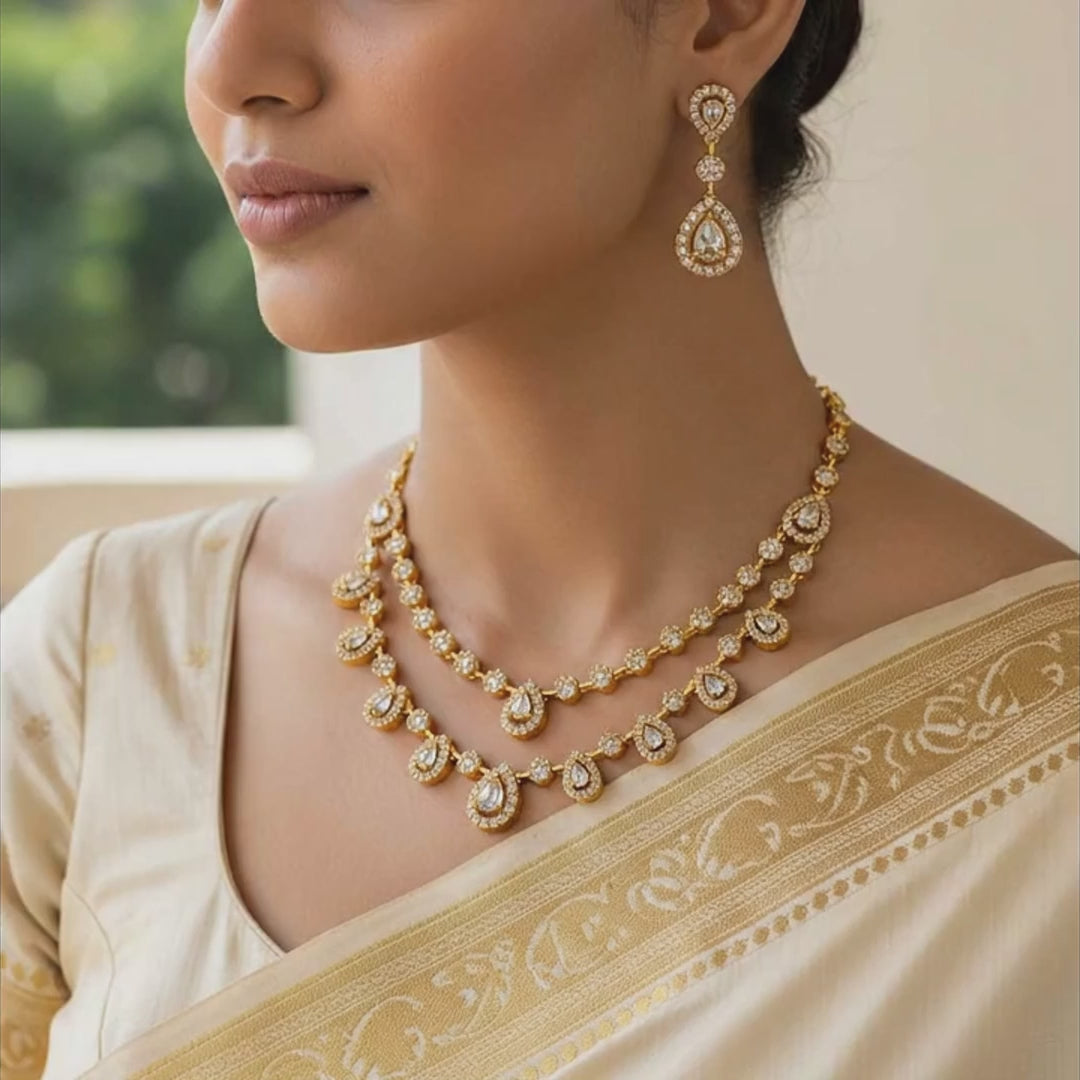Double Layer Teardrop Necklace Set