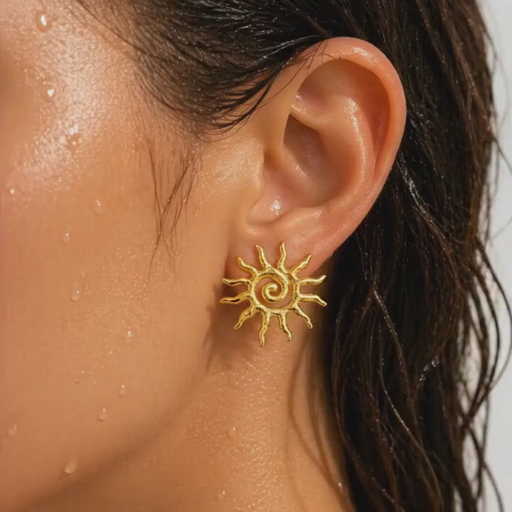 Textured Spiral Sunburst Studs Earrings