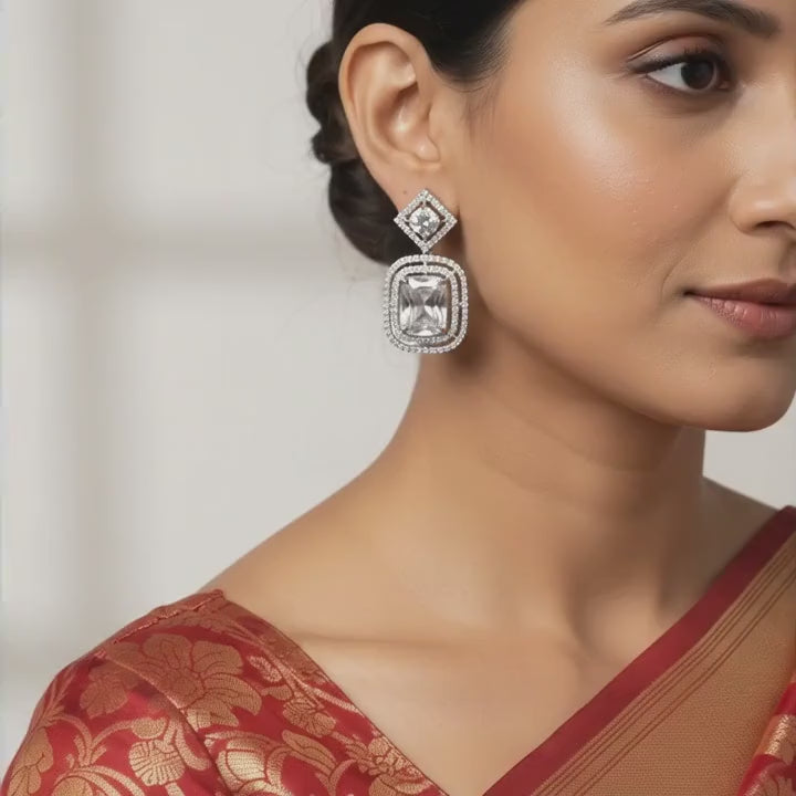 Radiant Emerald-Cut Crystal Drop Earrings