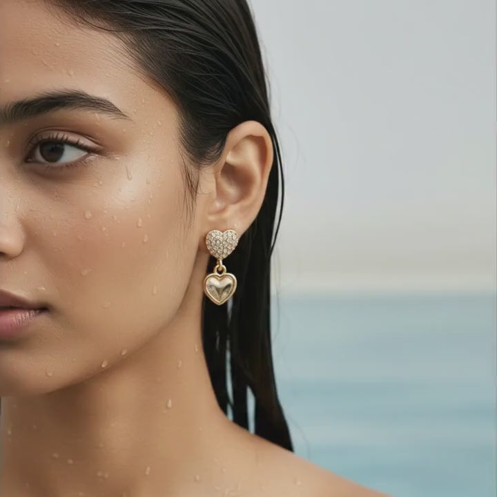 Double Heart Spark Drop Earrings