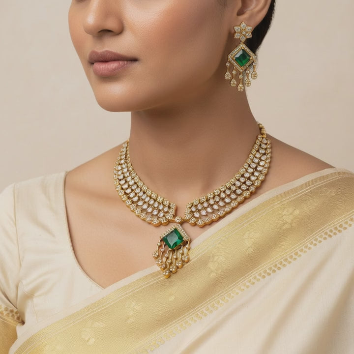 Emerald Prism Kundan Collar Set