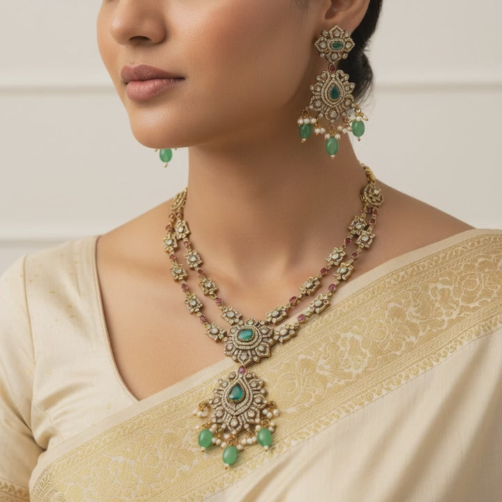 Emerald Royale Double-Layer Kundan Set