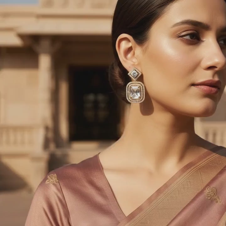 Crystal Cushion-Cut Halo Statement Earrings