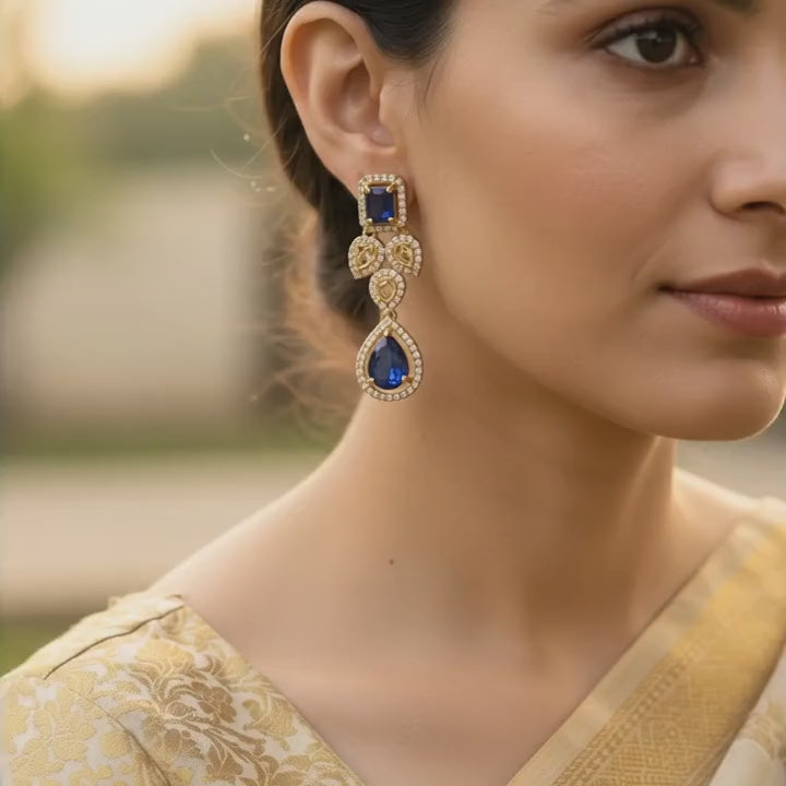 Sapphire Teardrop Cluster Statement Earrings