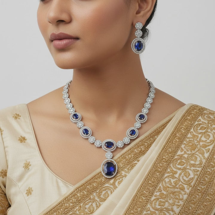 Sapphire Halo Elegance Necklace Set
