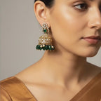 Emerald Beaded Temple Jhumka Earrings