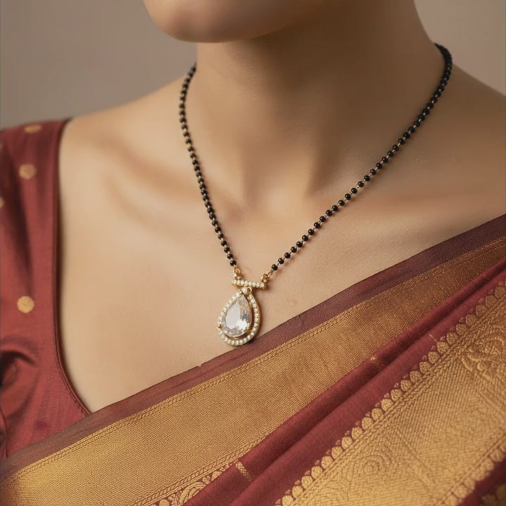 Crystal Teardrop Halo Mangalsutra Necklace