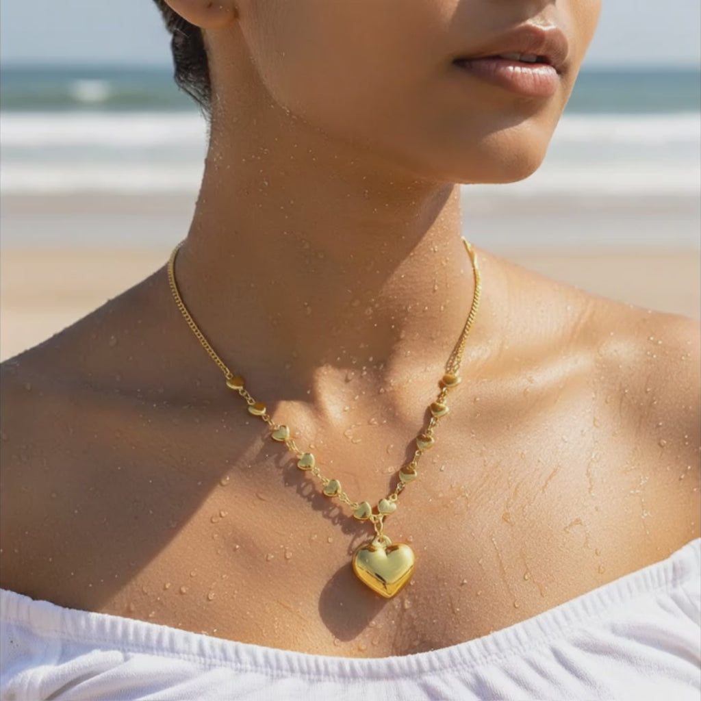 Golden Heart Cascade Necklace