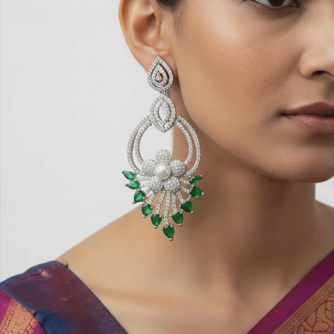 Emerald Pearl Floral Drop Earrings