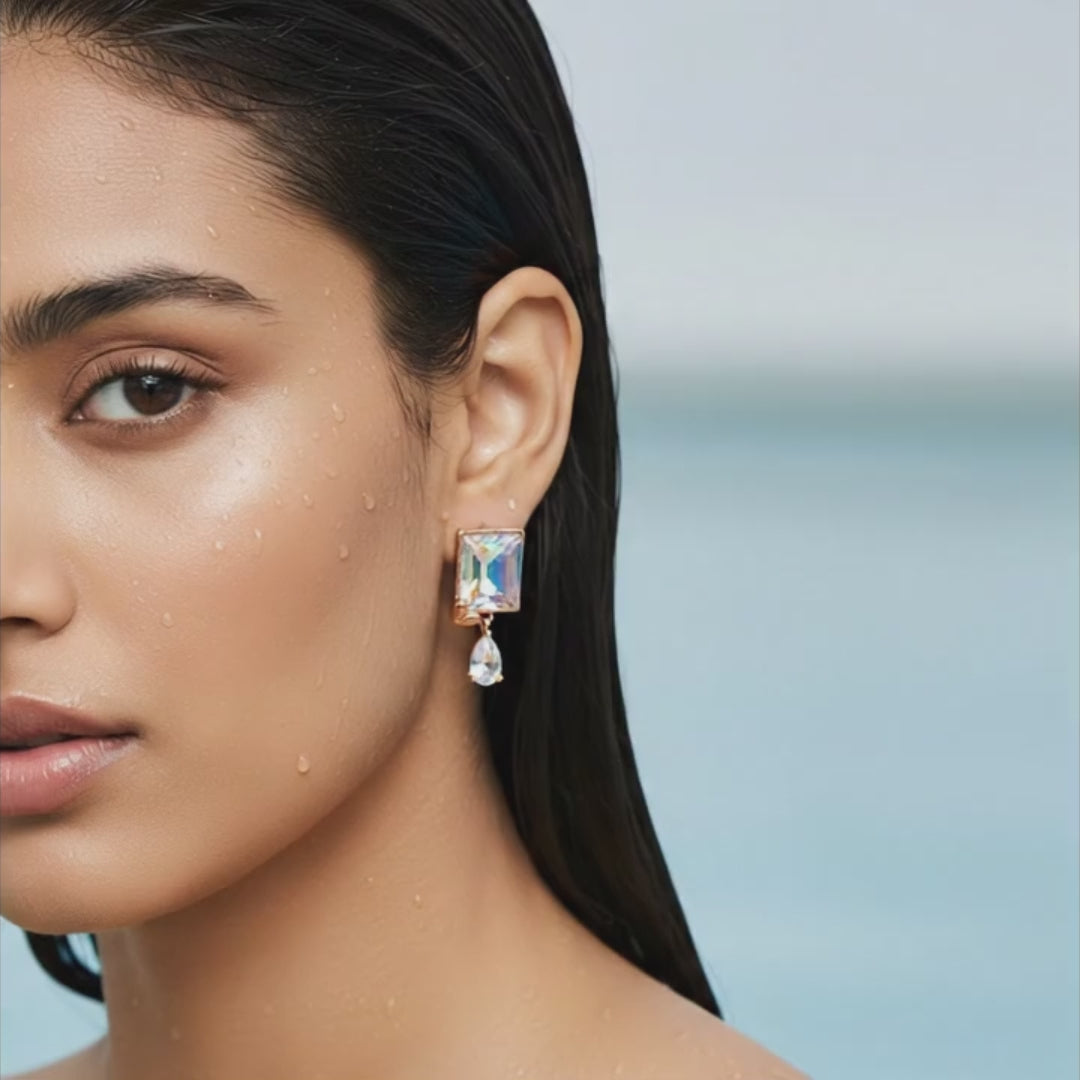 Rose Gold Prism Crystal Drop Stud Earrings