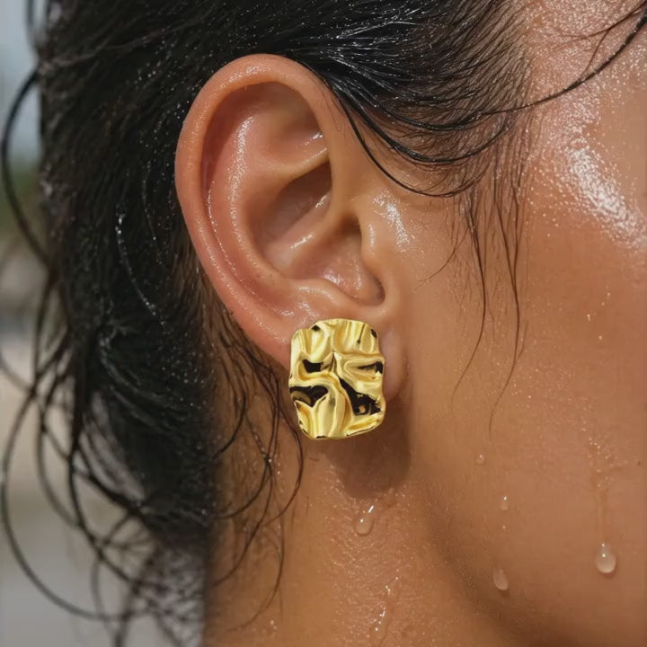 Crumpled Gold Foil Studs Earrings