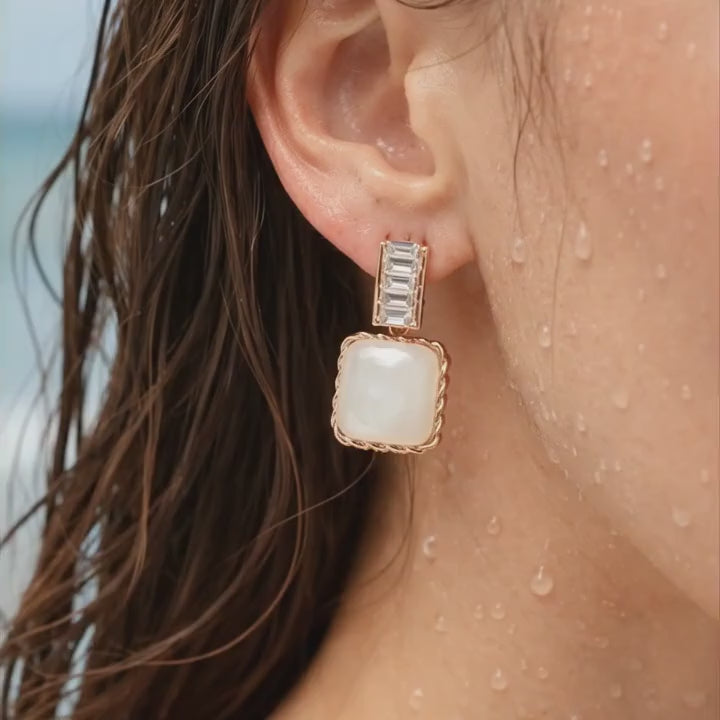 Rose Gold Mother-of-Pearl Square Drop Earrings