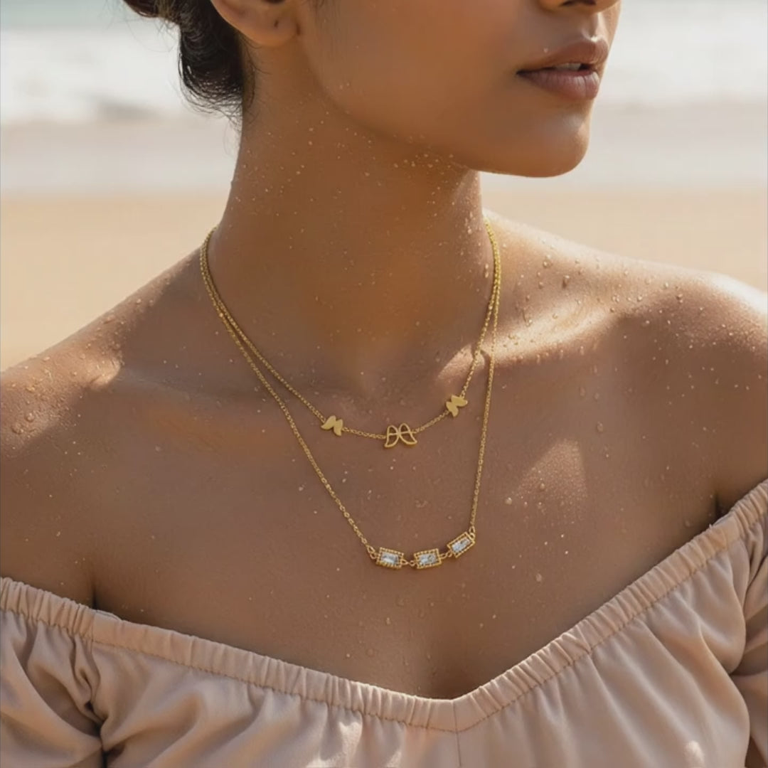 Gold Layered Butterfly Crystal Necklace