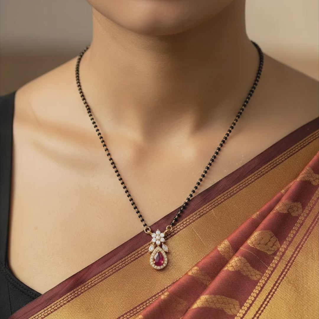 Ruby Teardrop Floral Mangalsutra Necklace