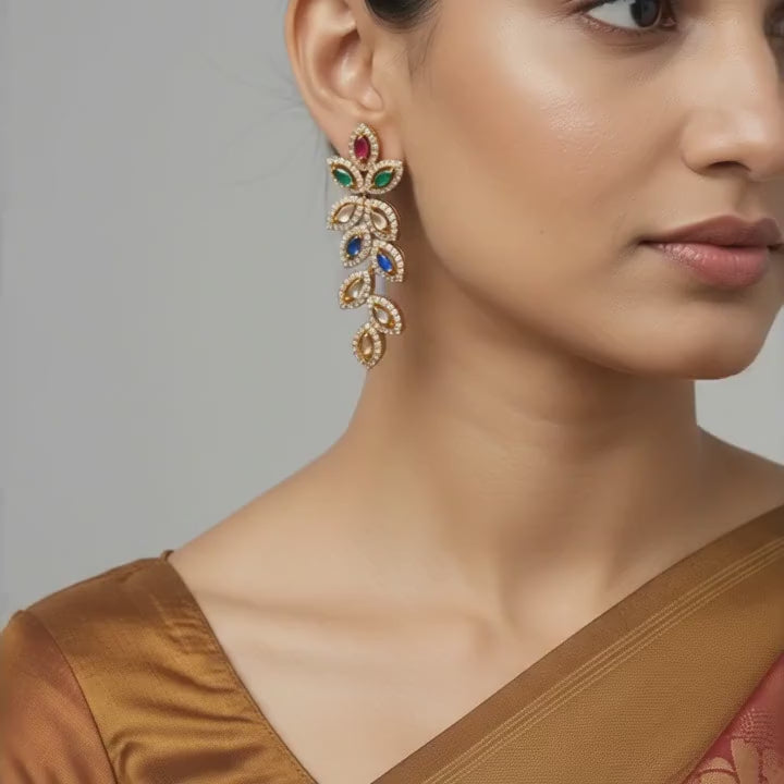 Rose Gold Multicolor Leaf Drop Earrings