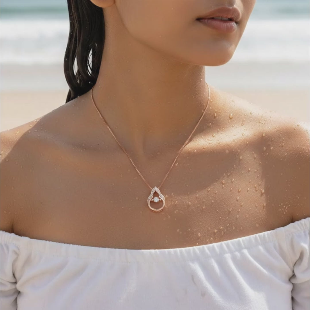 Rose Gold Teardrop Crystal Pendant Necklace