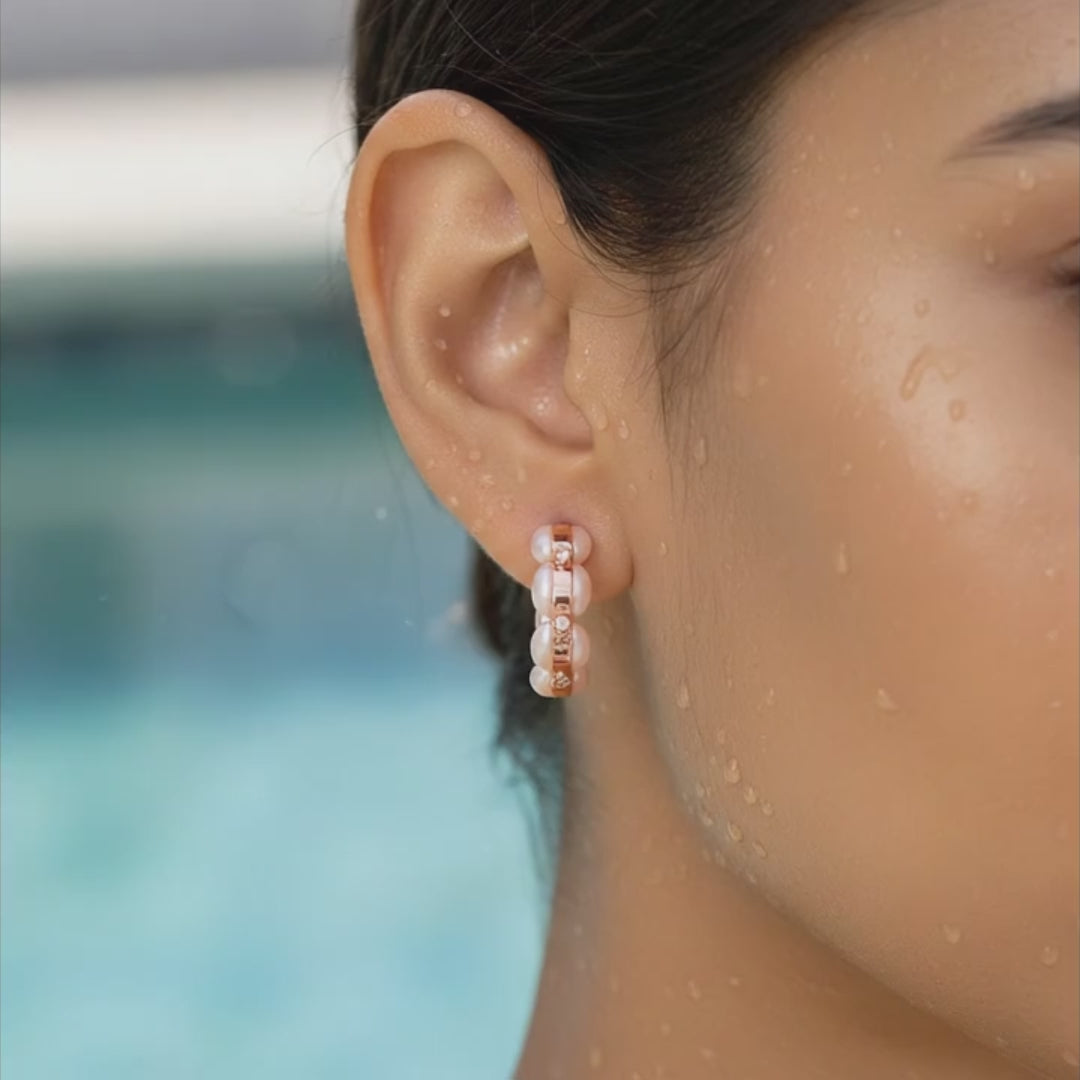 Blush Pearl Curve Huggie Earrings