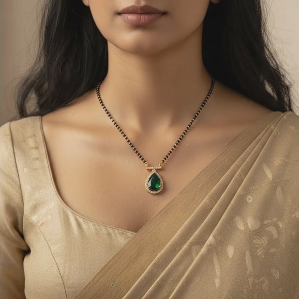 Emerald Drop Halo Mangalsutra Necklace