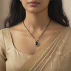 Emerald Drop Halo Mangalsutra Necklace