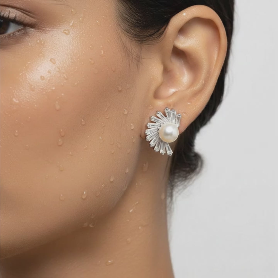 Pearl Radiance Sunburst Stud Earrings
