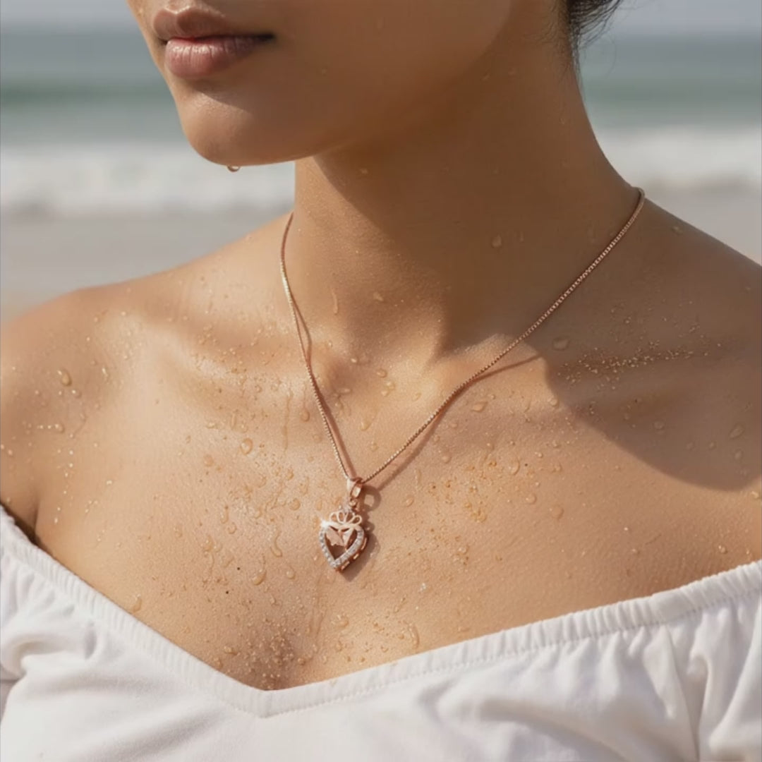 Rose Gold Crystal Heart Pendant Necklace