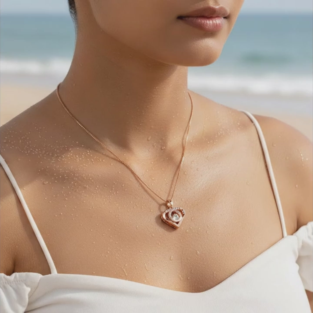 Rose Gold Heart Halo Crystal Pendant Necklace