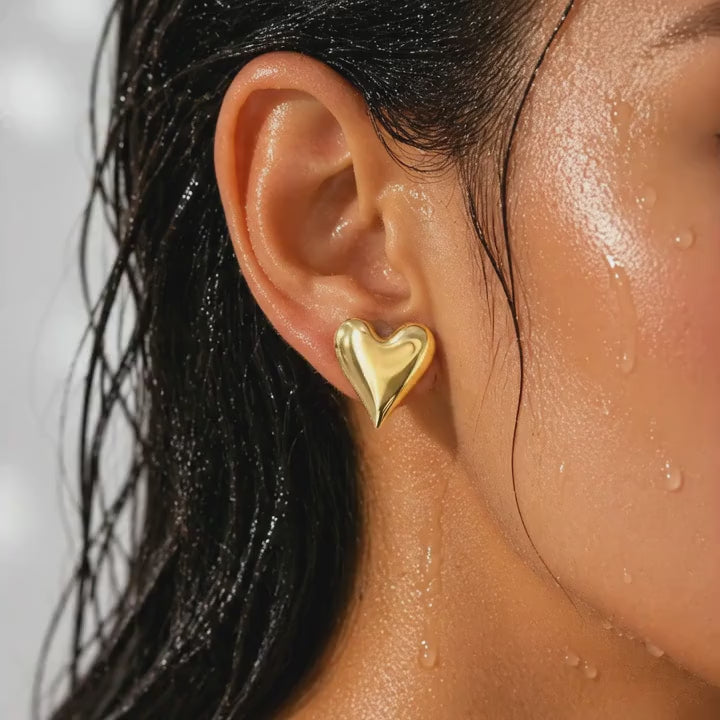 Sculptural Polished Heart Studs Earrings
