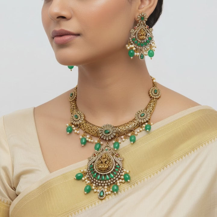 Lakshmi Emerald Temple Choker Set