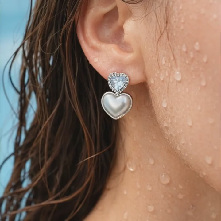 Silver Heart Pearl Duo Earrings