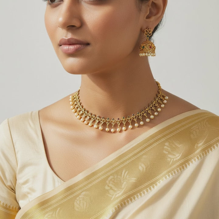 Pearl Fringe Kundan Choker Set
