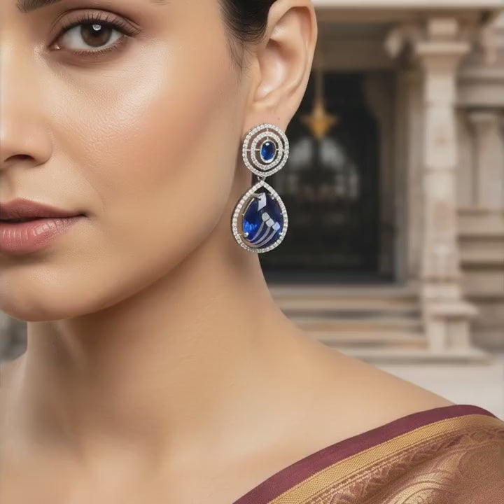 Midnight Blue Halo Drop Statement Earrings
