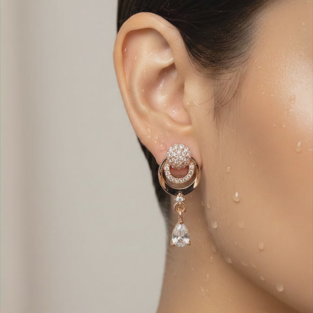 Rose Gold Crystal Halo Drop Earrings