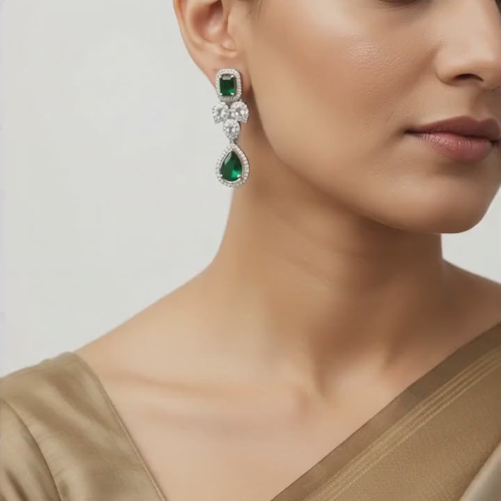 Emerald Teardrop Crystal Cluster Earrings