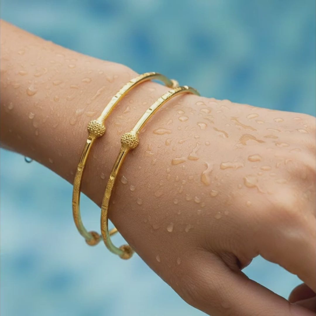 Dual-Tone Beaded Gold Bangles