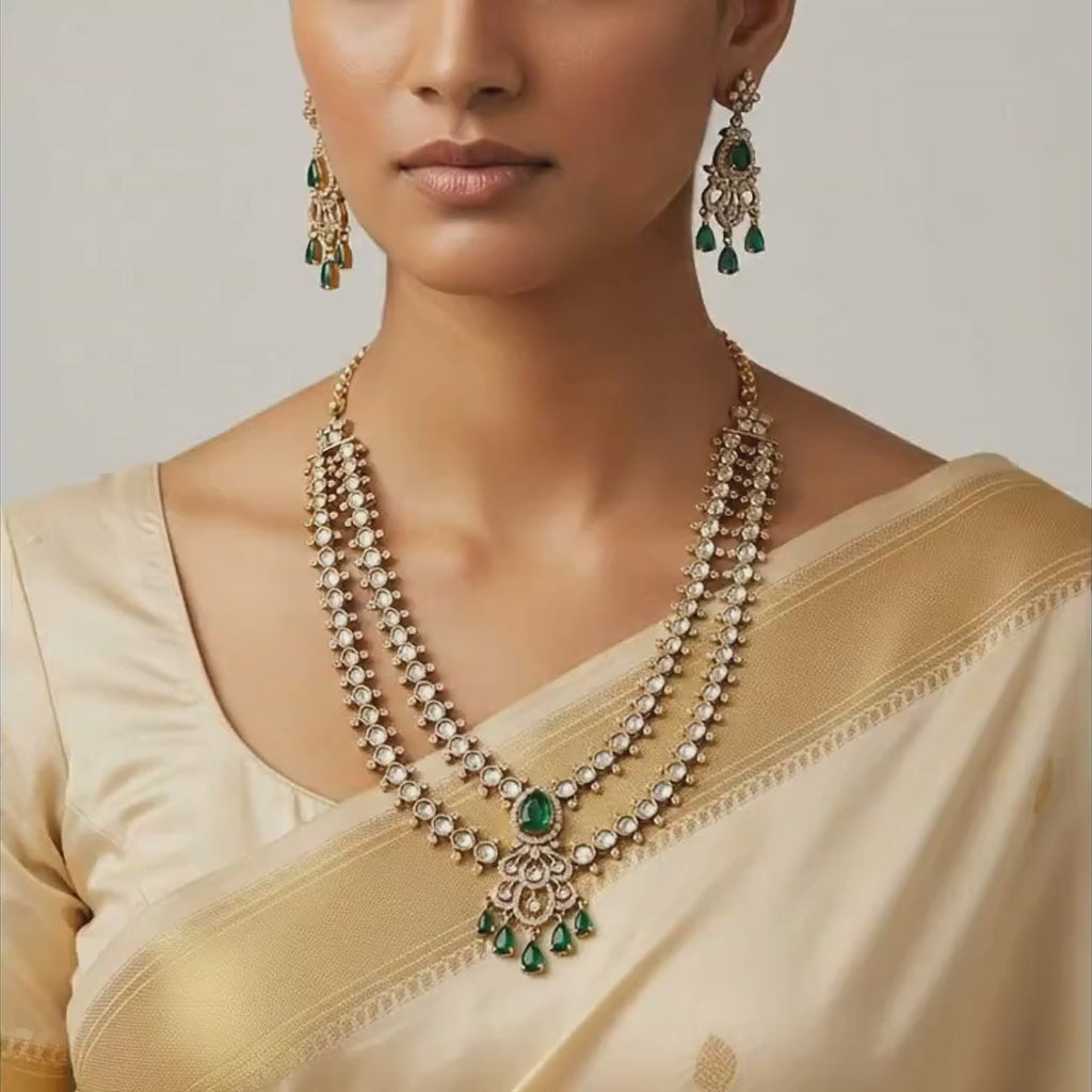 Emerald Elegance Dual-Layer Necklace Set
