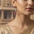 Ruby Red Crystal Drop Statement Earrings
