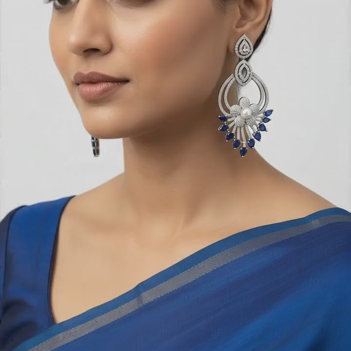 Sapphire Pearl Bloom Statement Earrings
