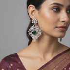 Emerald Leaf Drop Statement Earrings