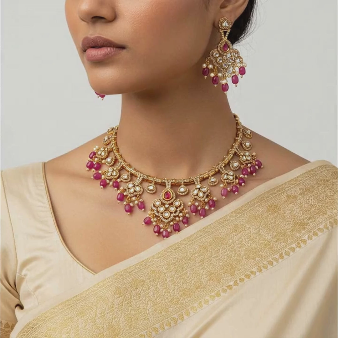 Ruby Drop Kundan Statement Choker Set