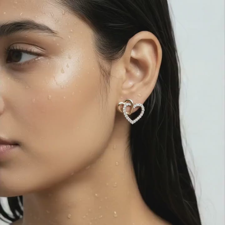 Dual Heart Interlock Stud Earrings