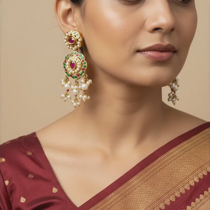 Royal Pearl & Kundan Drop Earrings