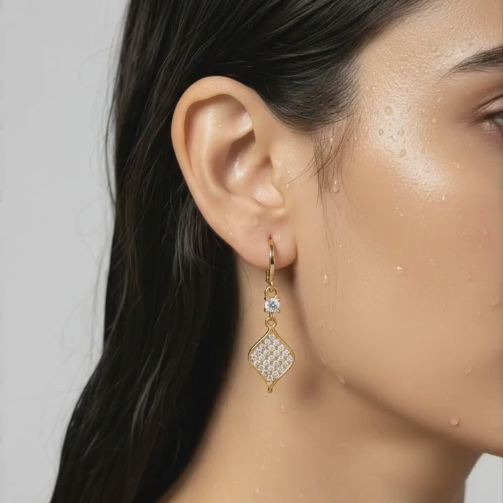 Minimal Spark Leaf Drop Earrings